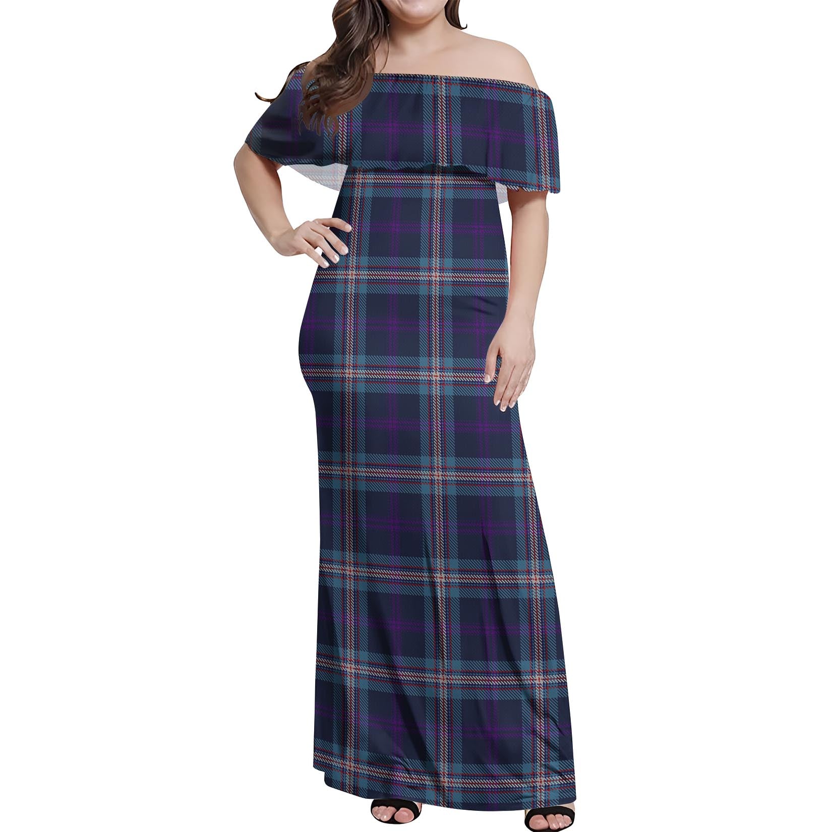 Nevoy Tartan Off Shoulder Long Dress Women's Dress - Tartan Vibes Clothing
