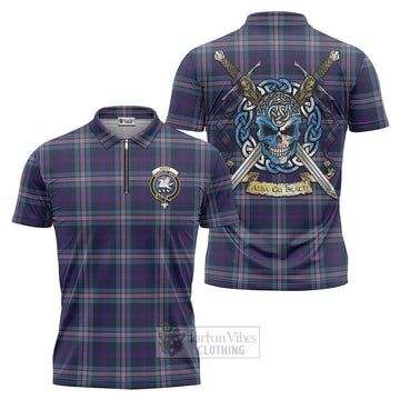 Nevoy Tartan Zipper Polo Shirt with Family Crest Celtic Skull Style Unisex - Tartan Vibes Clothing