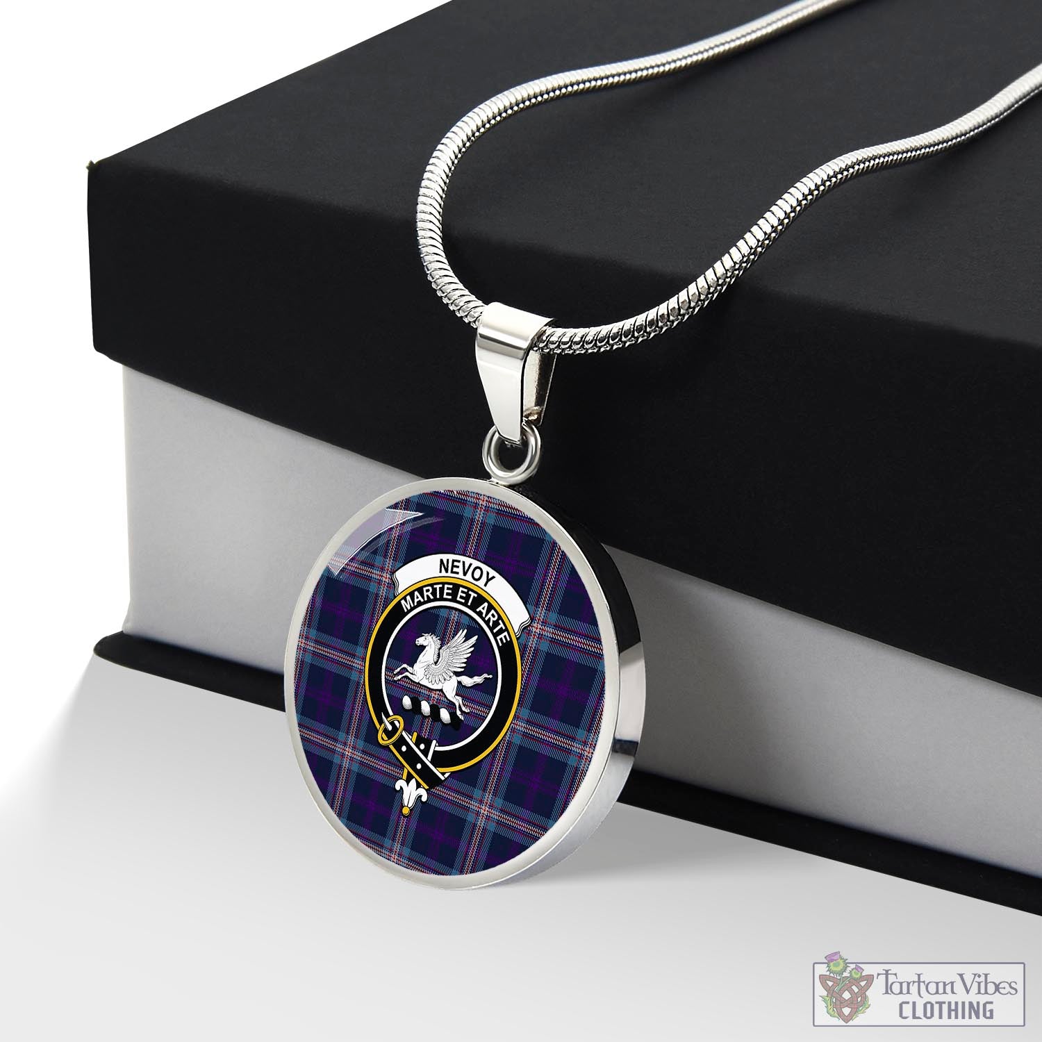 Nevoy Tartan Circle Necklace with Family Crest Luxury Necklace (Silver) No - Tartan Vibes Clothing