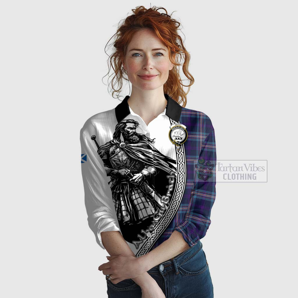 Nevoy Tartan Clan Crest Women's Casual Shirt with Highlander Warrior Celtic Style Female - Tartan Vibes Clothing