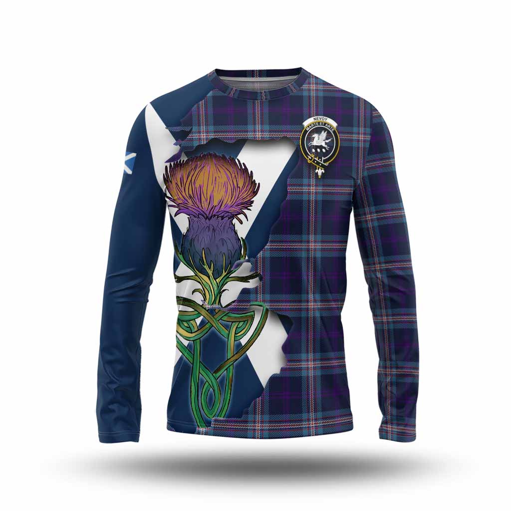 Nevoy Tartan Family Crest Long Sleeve T-Shirt Scottish Thistle Celtic Inspired Unisex - Tartan Vibes Clothing