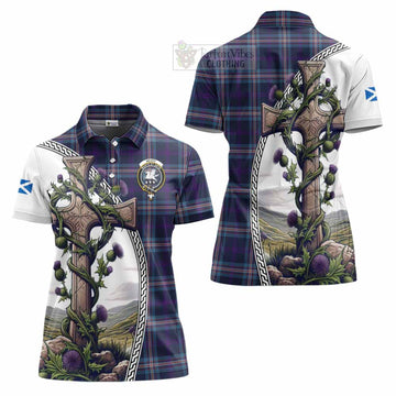 Nevoy Tartan Women's Polo Shirt with Family Crest and St. Andrew's Cross Accented by Thistle Vines Women - Tartan Vibes Clothing