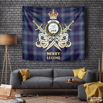 Nevoy Tartan Tapestry with Clan Crest and the Golden Sword of Courageous Legacy Tapestry - Tartan Vibes Clothing