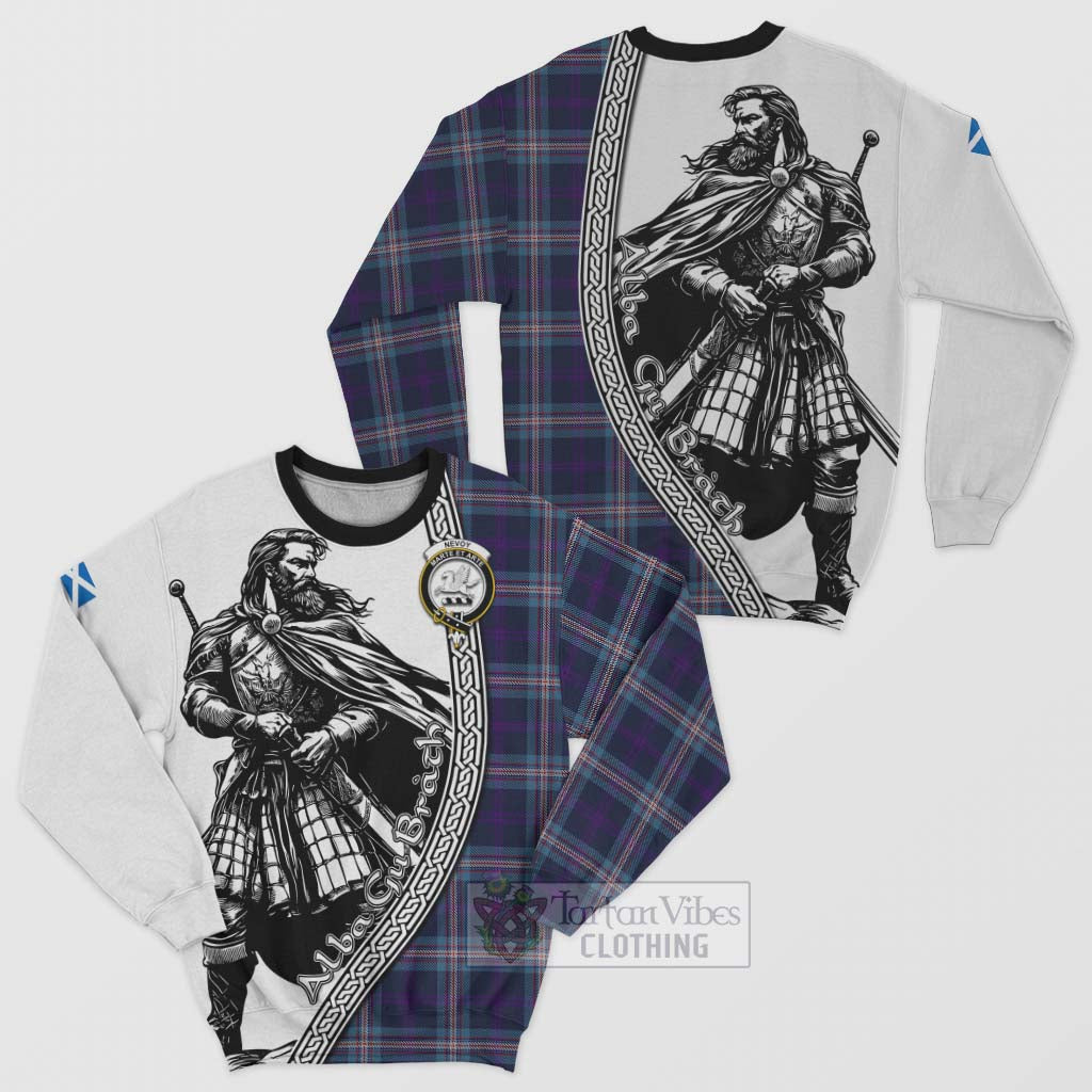 Nevoy Tartan Clan Crest Sweatshirt with Highlander Warrior Celtic Style Unisex - Tartan Vibes Clothing