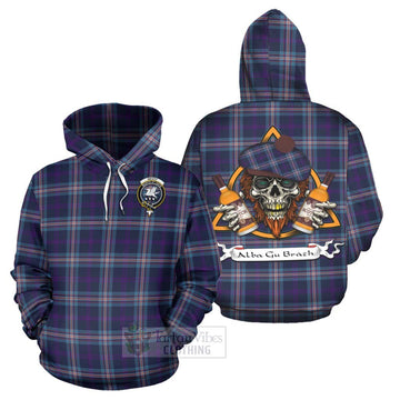Nevoy Tartan Hoodie with Family Crest and Bearded Skull Holding Bottles of Whiskey Zip Hoodie - Tartan Vibes Clothing