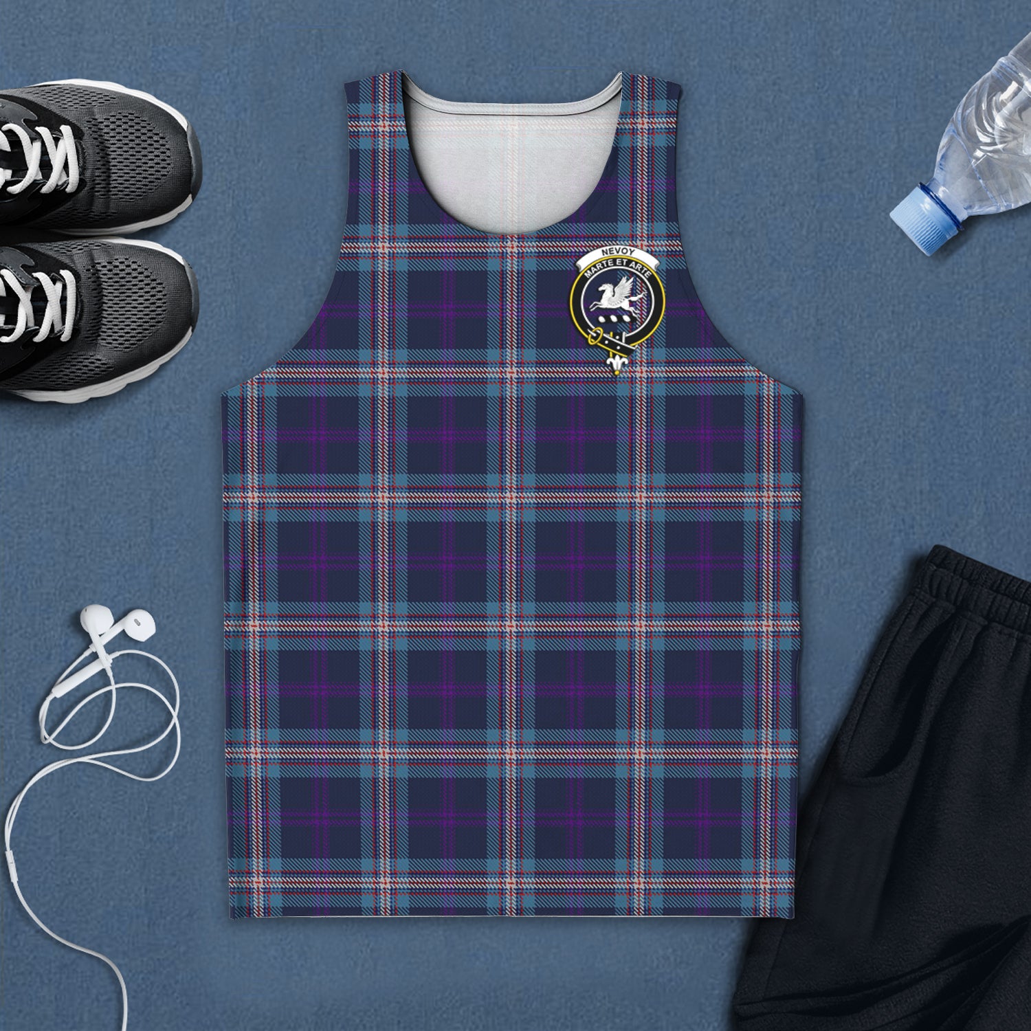 Nevoy Tartan Mens Tank Top with Family Crest 5XL - Tartan Vibes Clothing