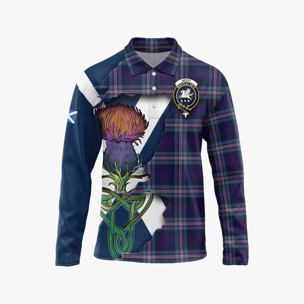 Nevoy Tartan Family Crest Long Sleeve Polo Shirt Scottish Thistle Celtic Inspired Unisex - Tartan Vibes Clothing
