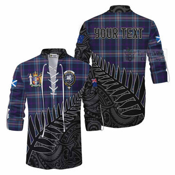Nevoy Crest Tartan Ghillie Kilt Shirt with New Zealand Silver Fern Half Style Men - Tartan Vibes Clothing