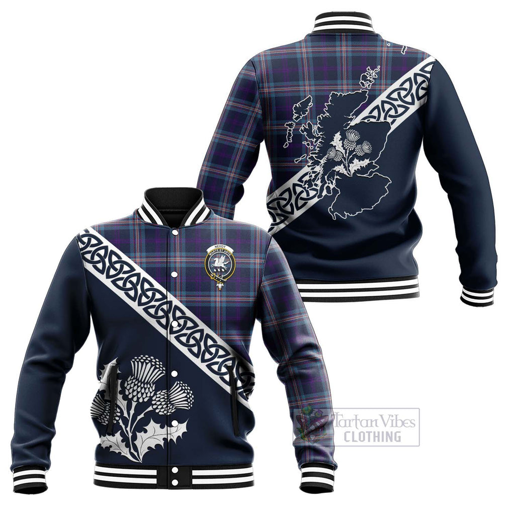 Nevoy Tartan Baseball Jacket Featuring Thistle and Scotland Map Unisex - Tartan Vibes Clothing