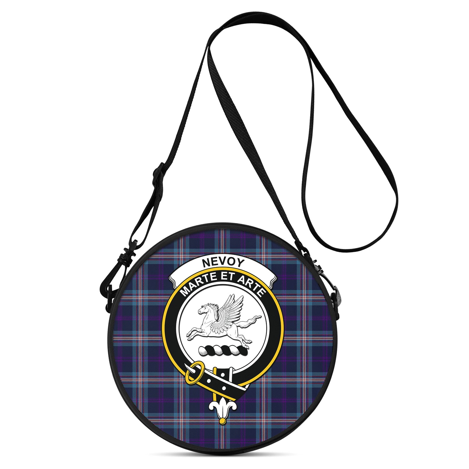 Nevoy Tartan Round Satchel Bags with Family Crest One Size 9*9*2.7 inch - Tartan Vibes Clothing
