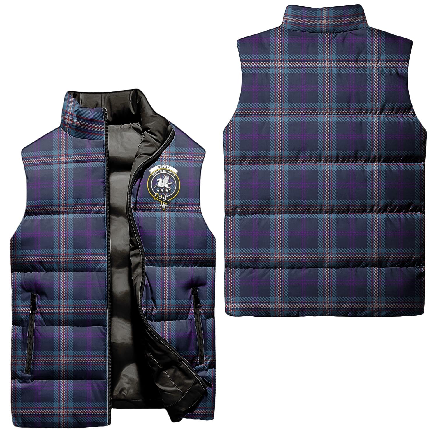 Nevoy Tartan Sleeveless Puffer Jacket with Family Crest Unisex - Tartan Vibes Clothing