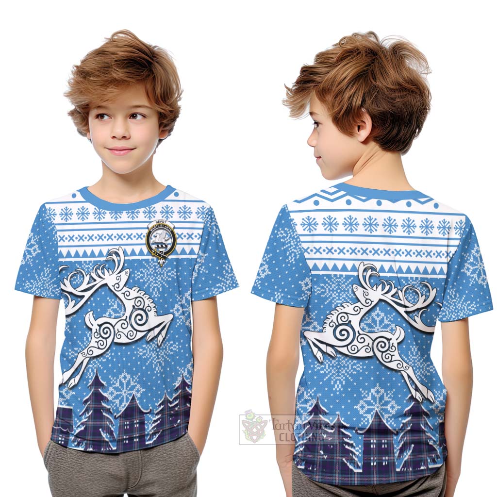 Nevoy Clan Christmas Kid T-Shirt Celtic Reindeer Style Youth XL Size14 - Tartan Vibes Clothing