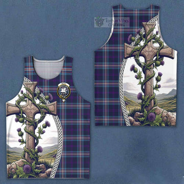 Nevoy Tartan Men's Tank Top with Family Crest and St. Andrew's Cross Accented by Thistle Vines Men - Tartan Vibes Clothing