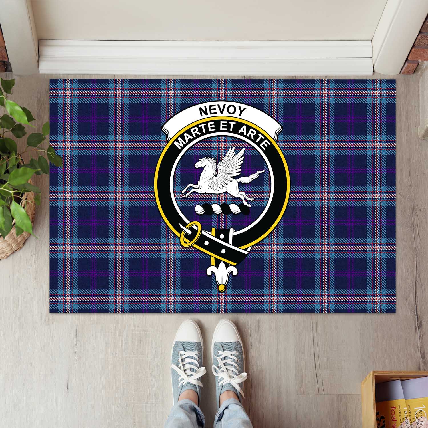 Nevoy Tartan Rubber Doormat with Family Crest L 60*90cm - Tartan Vibes Clothing