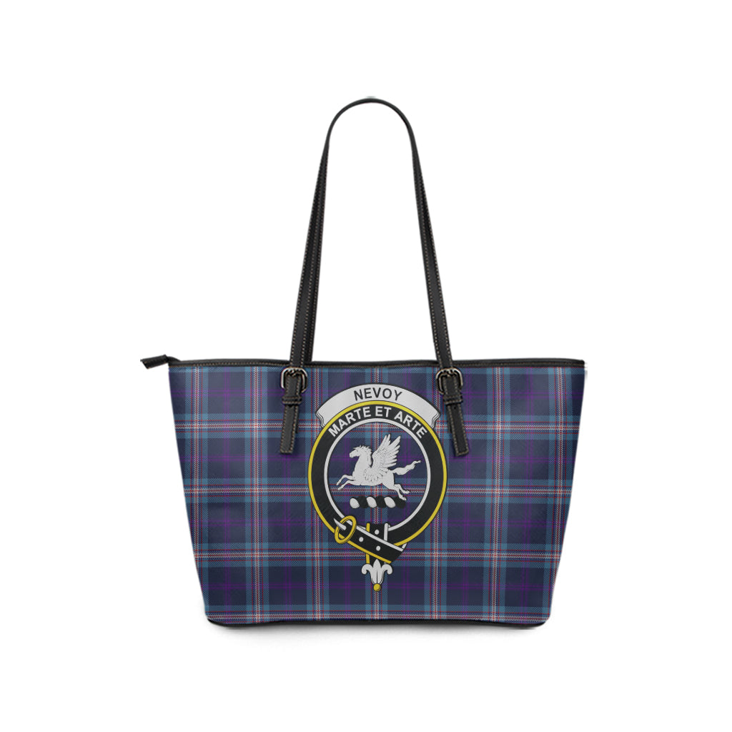 Nevoy Tartan Leather Tote Bag with Family Crest - Tartan Vibes Clothing