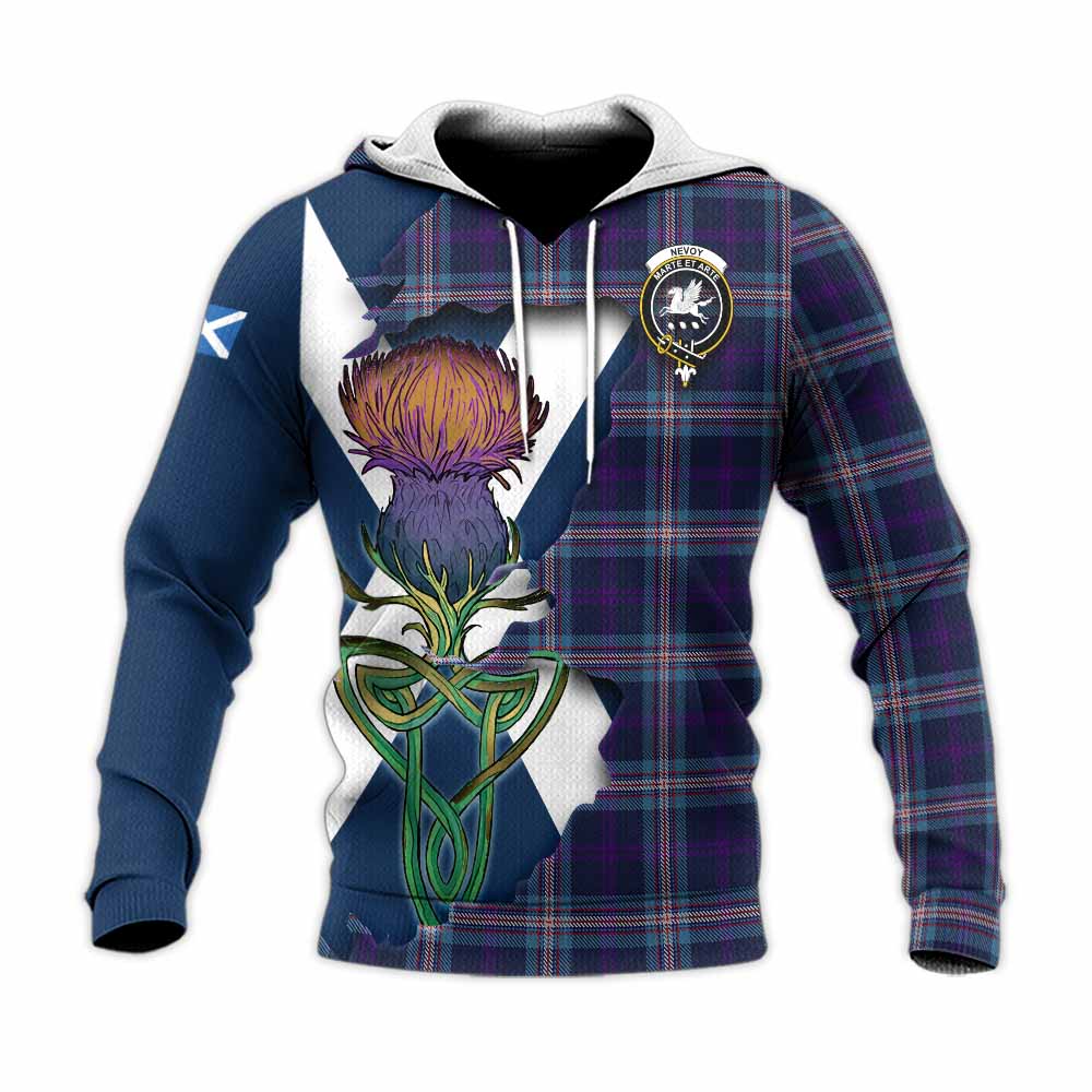 Nevoy Tartan Family Crest Knitted Hoodie Scottish Thistle Celtic Inspired Unisex Knitted Pullover Hoodie - Tartan Vibes Clothing