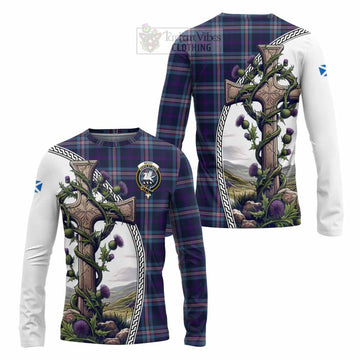 Nevoy Tartan Long Sleeve T-Shirt with Family Crest and St. Andrew's Cross Accented by Thistle Vines Unisex - Tartan Vibes Clothing