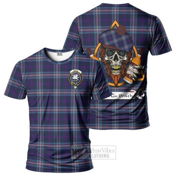 Nevoy Tartan T-Shirt with Family Crest and Bearded Skull Holding Bottles of Whiskey Kid's Shirt - Tartan Vibes Clothing