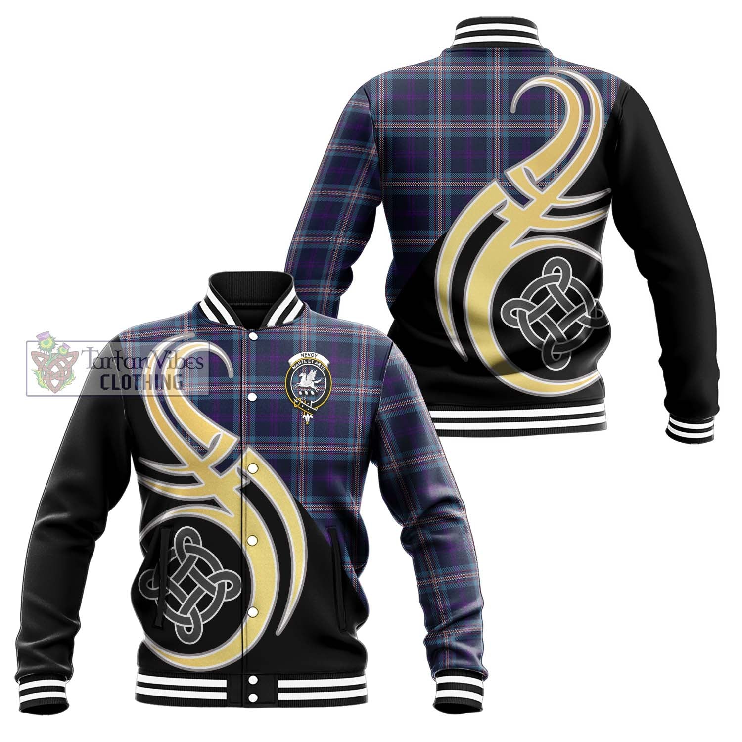 Nevoy Tartan Baseball Jacket with Family Crest and Celtic Symbol Style Unisex - Tartan Vibes Clothing