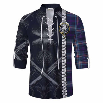 Nevoy Tartan Ghillie Kilt Shirt with Family Crest Cross Sword Thistle Celtic Vibes Men - Tartan Vibes Clothing