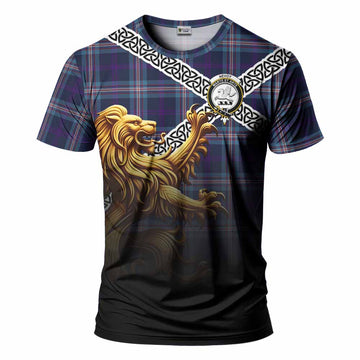 Nevoy Crest Tartan T-Shirt with Golden Lion Emblem Celtic Style Kid's Shirt - Tartan Vibes Clothing