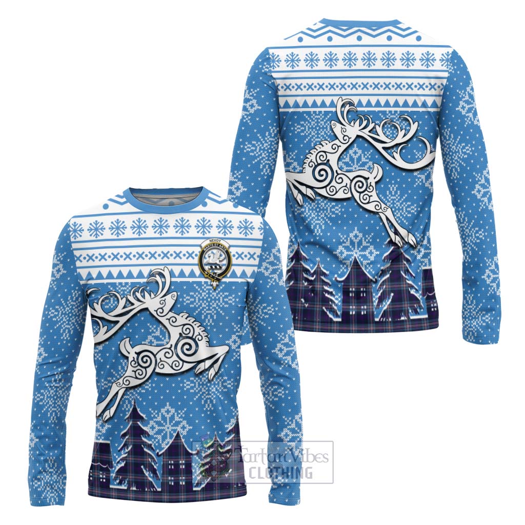 Nevoy Clan Christmas Long Sleeve T-Shirt Celtic Reindeer Style Unisex - Tartan Vibes Clothing