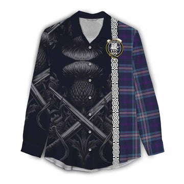 Nevoy Tartan Women's Casual Shirt with Family Crest Cross Sword Thistle Celtic Vibes Female - Tartan Vibes Clothing