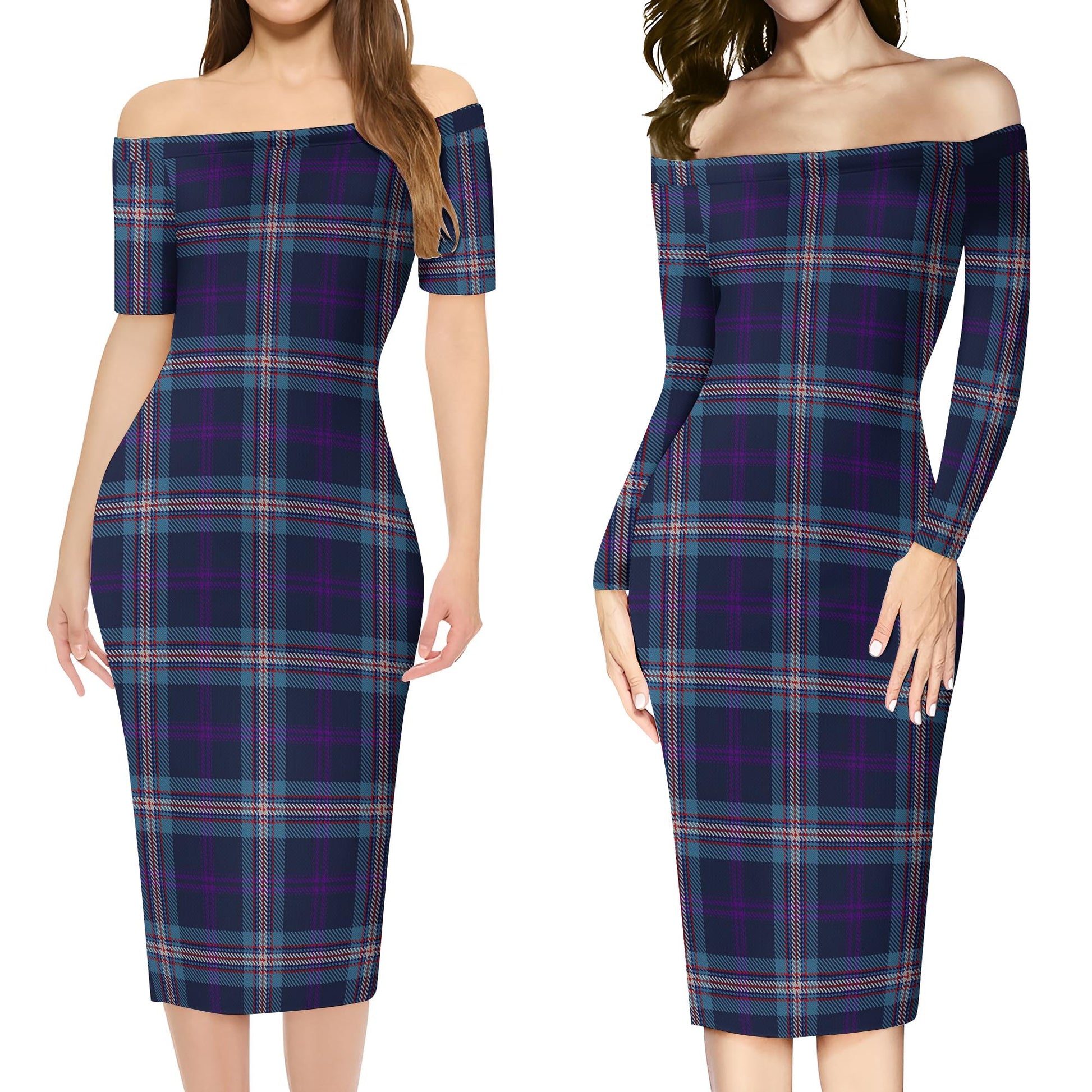 Nevoy Tartan Off Shoulder Lady Dress Women's Dress - Tartan Vibes Clothing