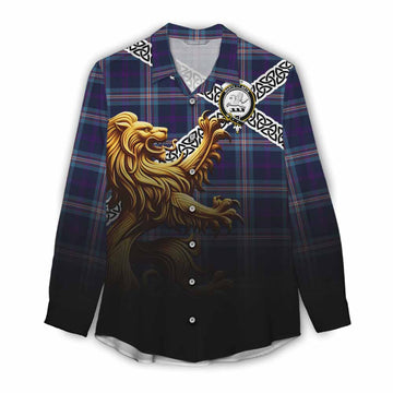 Nevoy Crest Tartan Women's Casual Shirt with Golden Lion Emblem Celtic Style Female - Tartan Vibes Clothing