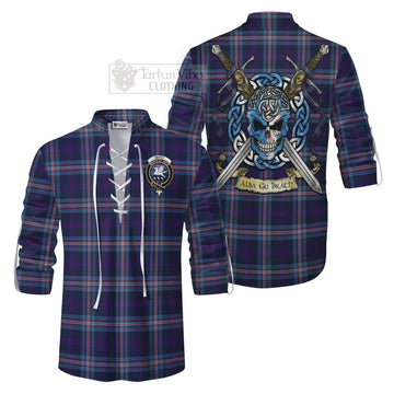 Nevoy Tartan Ghillie Kilt Shirt with Family Crest Celtic Skull Style Men - Tartan Vibes Clothing