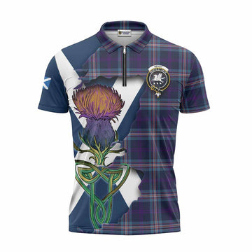 Nevoy Tartan Family Crest Zipper Polo Shirt Scottish Thistle Celtic Inspired Unisex - Tartan Vibes Clothing