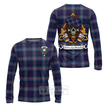 Nevoy Tartan Long Sleeve T-Shirt with Family Crest and Bearded Skull Holding Bottles of Whiskey Unisex - Tartan Vibes Clothing