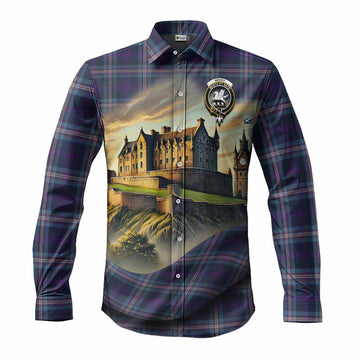 Tartan Vibes Clothing Nevoy Tartan Family Crest Long Sleeve Button Shirt with Scottish Ancient Castle Style