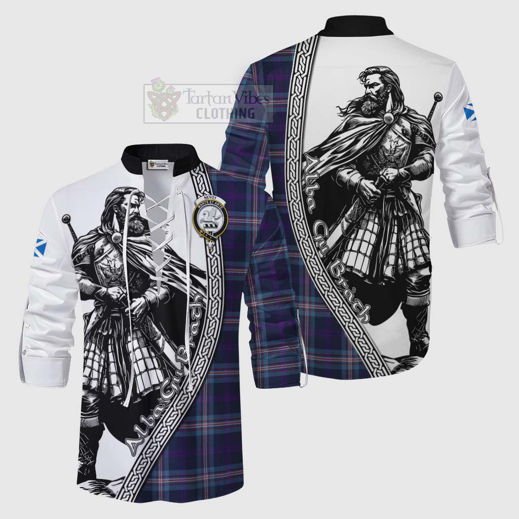 Nevoy Tartan Clan Crest Ghillie Kilt Shirt with Highlander Warrior Celtic Style Men - Tartan Vibes Clothing