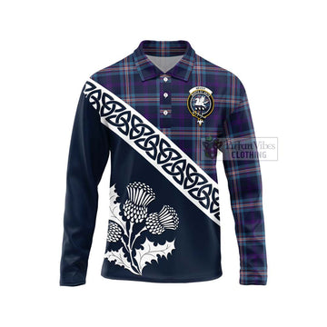 Nevoy Tartan Long Sleeve Polo Shirt Featuring Thistle and Scotland Map Unisex - Tartan Vibes Clothing