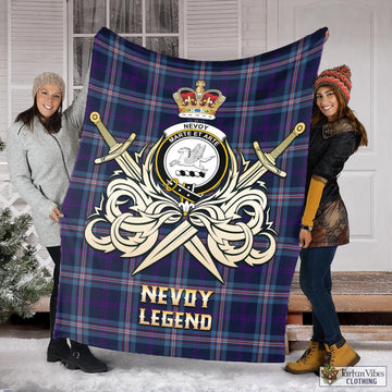 Nevoy Tartan Blanket with Clan Crest and the Golden Sword of Courageous Legacy
