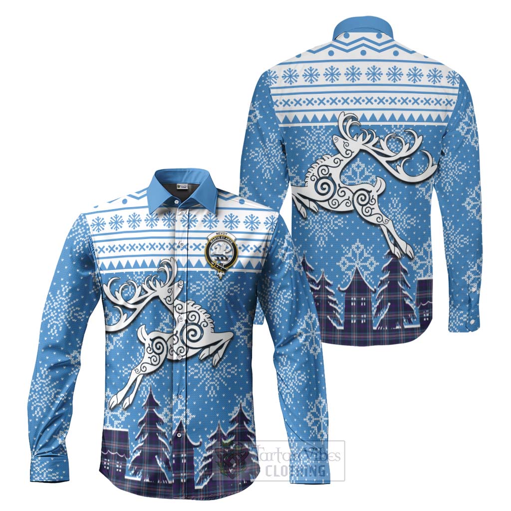 Nevoy Clan Christmas Long Sleeve Button Shirt Celtic Reindeer Style Men's Shirt S - Tartan Vibes Clothing