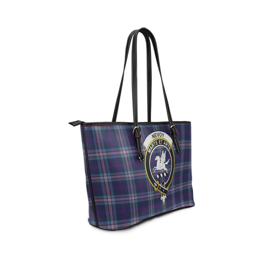 Nevoy Tartan Leather Tote Bag with Family Crest - Tartan Vibes Clothing