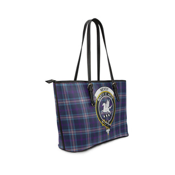 Nevoy Tartan Leather Tote Bag with Family Crest - Tartan Vibes Clothing