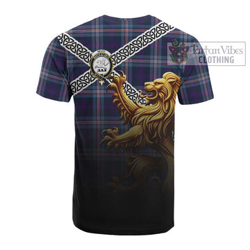 Nevoy Crest Tartan Cotton T-shirt with Golden Lion Emblem Celtic Style - Tartan Vibes Clothing