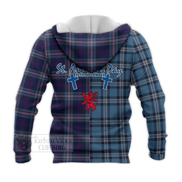 Nevoy Tartan Knitted Hoodie Happy St. Andrew's Day Half Tartan Style - Tartan Vibes Clothing
