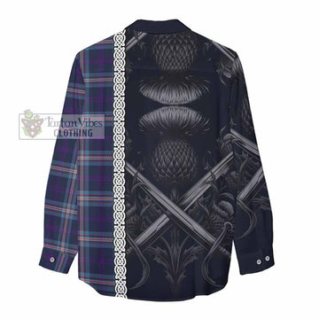 Nevoy Tartan Women's Casual Shirt with Family Crest Cross Sword Thistle Celtic Vibes - Tartan Vibes Clothing