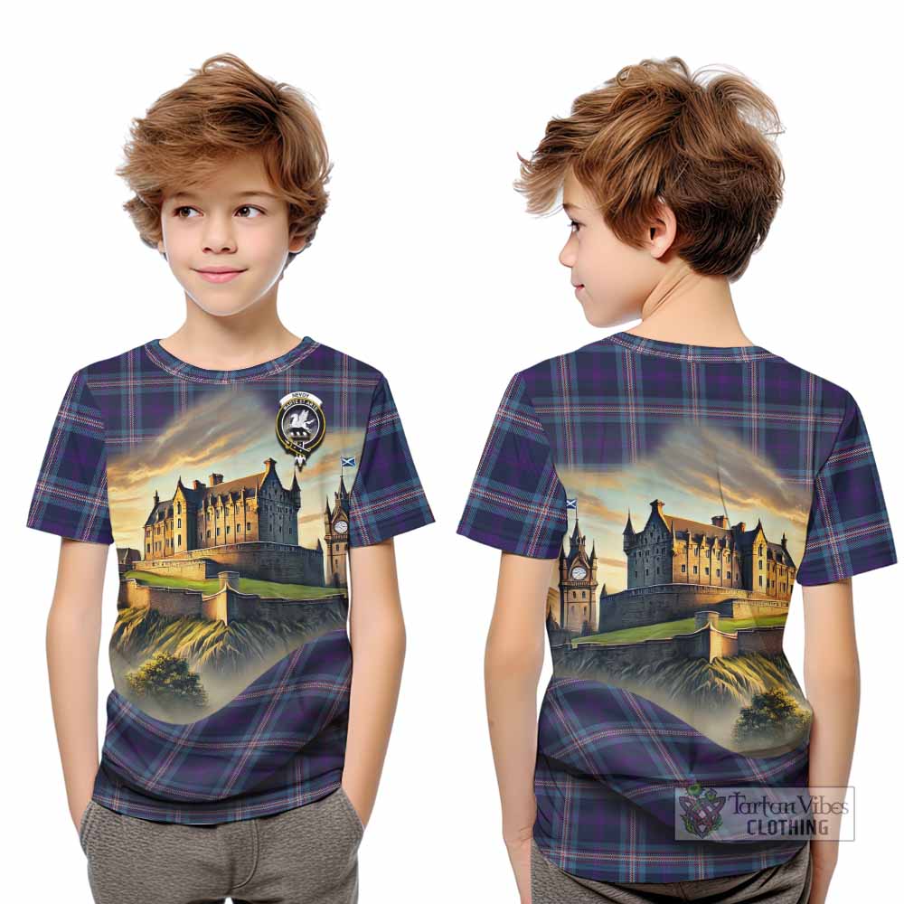 Nevoy Tartan Family Crest Kid T-Shirt with Scottish Ancient Castle Style - Tartan Vibes Clothing