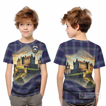 Nevoy Tartan Family Crest Kid T-Shirt with Scottish Ancient Castle Style - Tartan Vibes Clothing