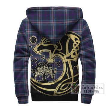 Nevoy Tartan Sherpa Hoodie with Family Crest Celtic Wolf Style - Tartan Vibes Clothing