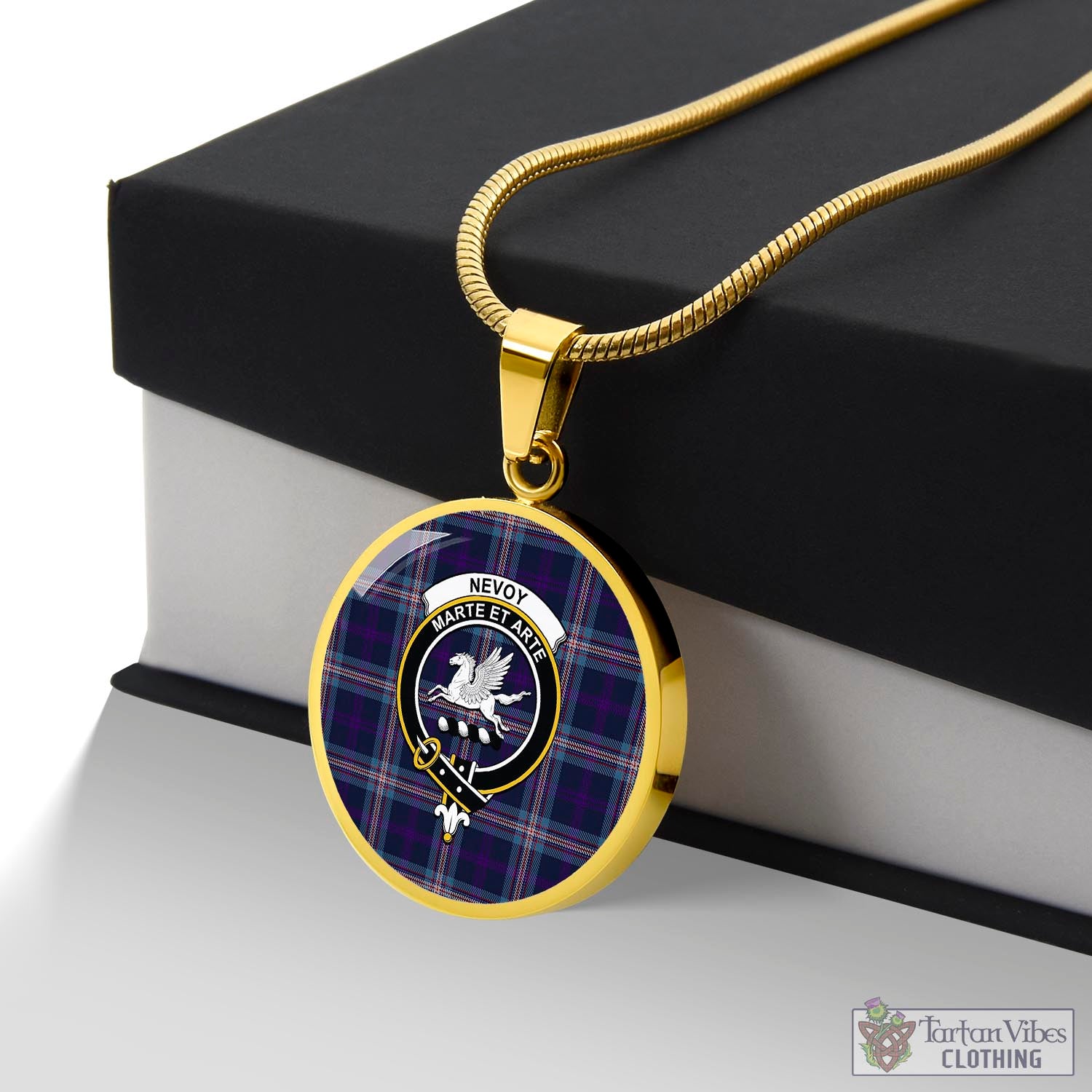 Nevoy Tartan Circle Necklace with Family Crest Luxury Necklace (Gold) No - Tartan Vibes Clothing