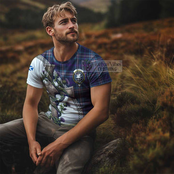Nevoy Tartan T-Shirt with Family Crest and St. Andrew's Cross Accented by Thistle Vines - Tartan Vibes Clothing