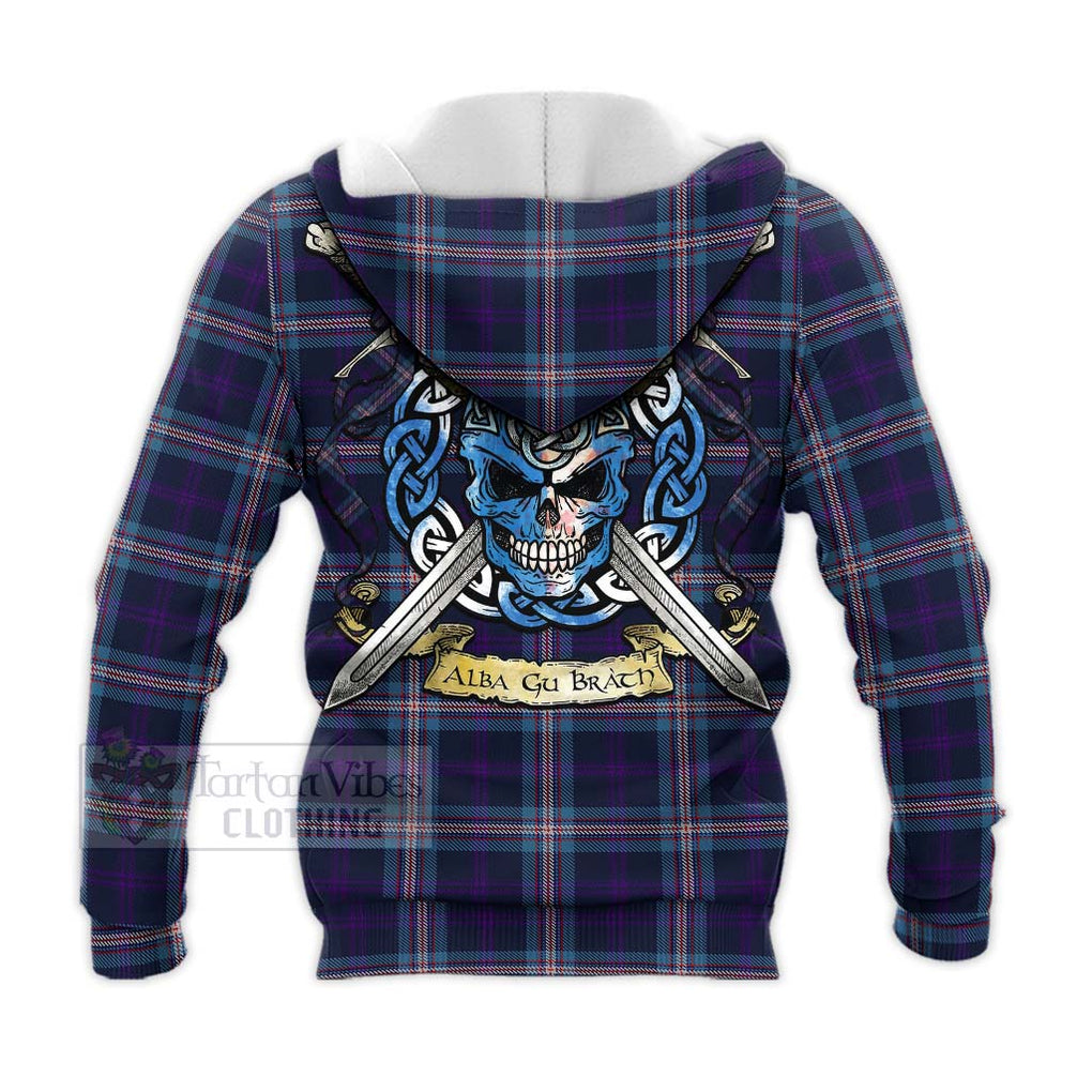 Nevoy Tartan Knitted Hoodie with Family Crest Celtic Skull Style - Tartan Vibes Clothing