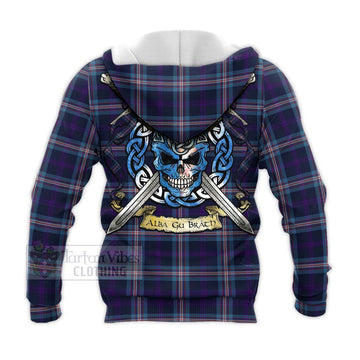Nevoy Tartan Knitted Hoodie with Family Crest Celtic Skull Style - Tartan Vibes Clothing