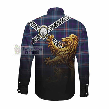 Nevoy Crest Tartan Long Sleeve Button Shirt with Golden Lion Emblem Celtic Style Men's Shirt - Tartan Vibes Clothing